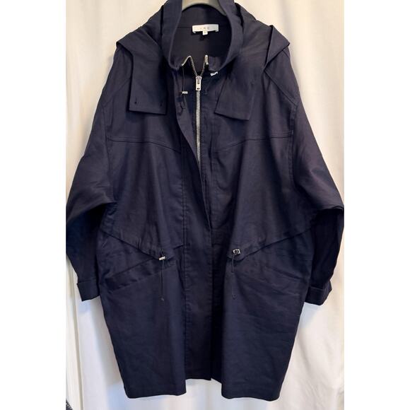 IRO | Women’s Jacket Trench Coat Oversized Zip Hooded Navy Blue -Small / 34 - Picture 1 of 6